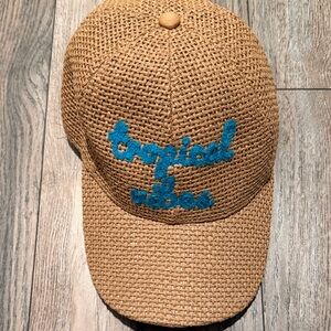 Tropical Vibes Straw Baseball Cap - Natural with Teal Embroidery